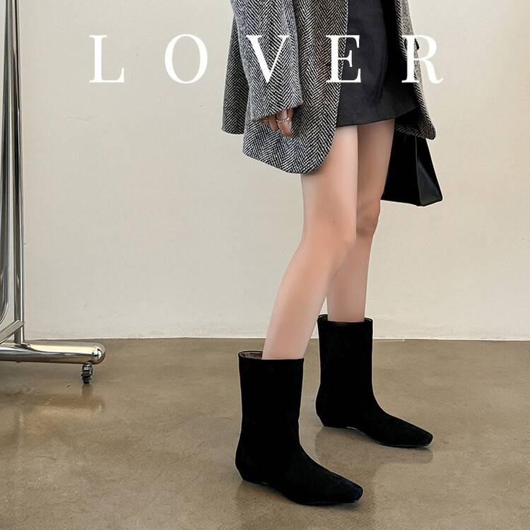 British-Style Ankle Boots - Autumn 2024 Cowhide Square Toe, Low Heel, Slim European-American Workwear