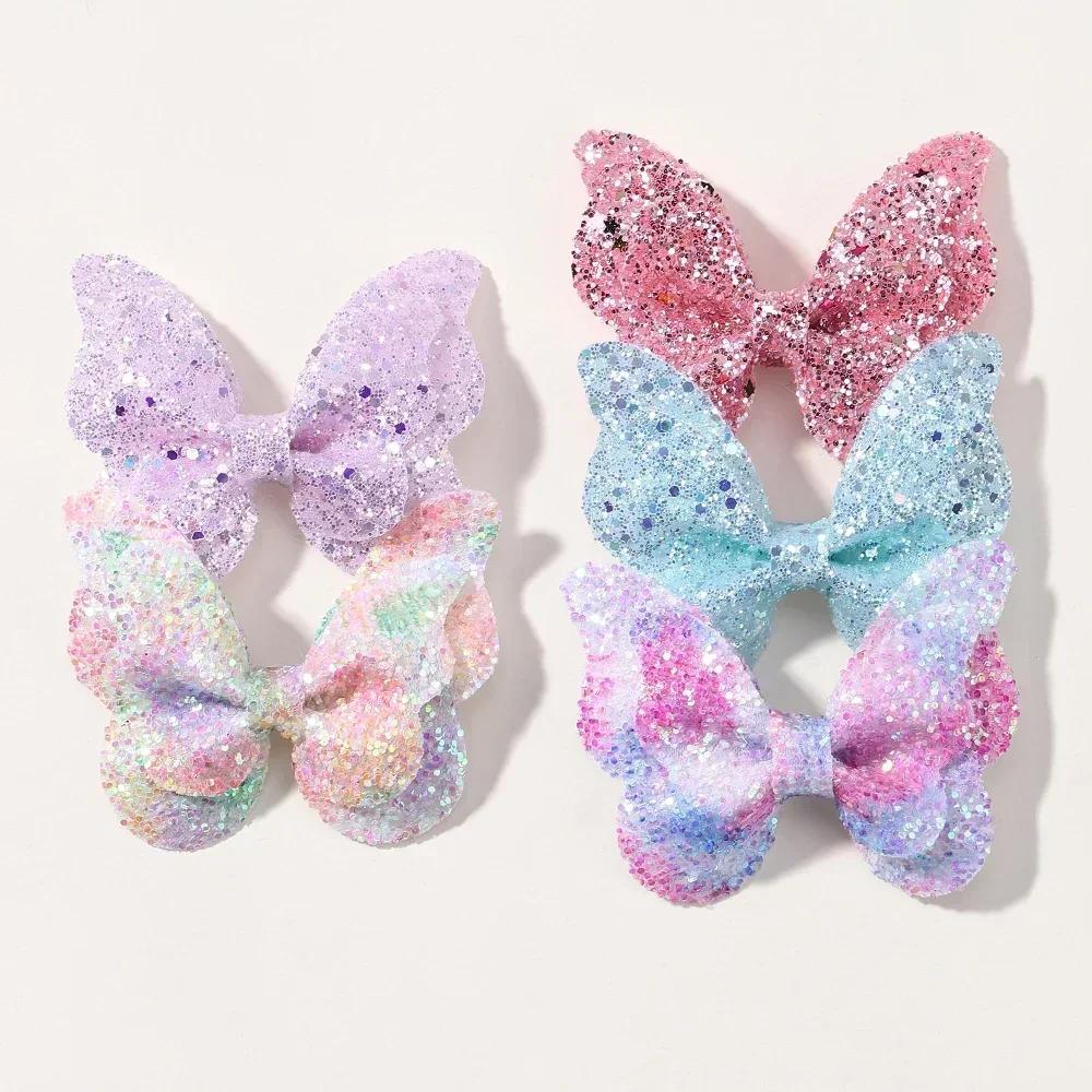 2/4/5Pcs Girls Cute Sequins Double Butterfly Hair Clip Bow Hairpins DIY Headwear Bow Decor Hairgrip Toddler Hair Accessories