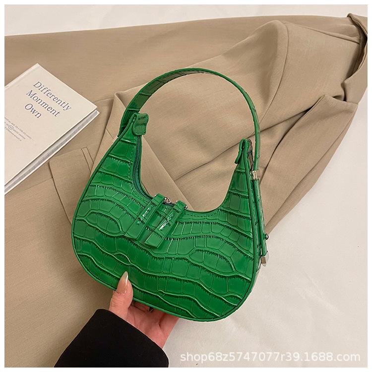 Trendy Fashion Personality Stone Pattern Armpit Moon Bag Versatile Commuter Temperament Solid Color Shoulder Bag