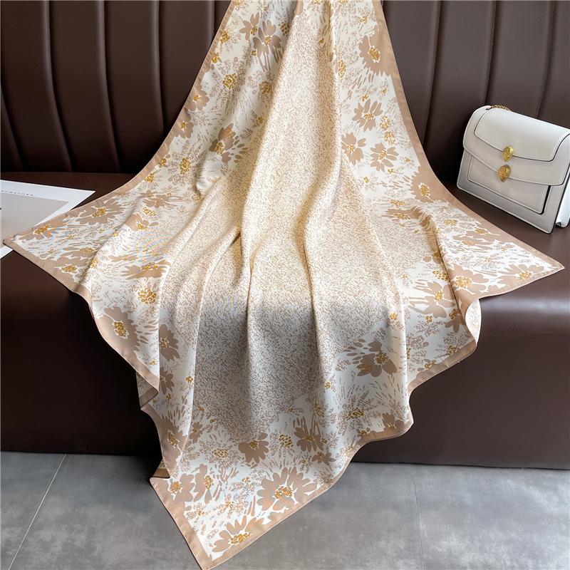 Luxury Print Twill Satin 90cm Square Scarf Women Floral Hair Neckerchief Shawl Wraps Bandanda Hijab Foulard Head Band Echarpe