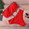 Bikini sexy cu umăr dezactivat pentru femei, cu bretele spaghete, costum de baie din două piese, costum de baie, de culoare uni, costum de baie de vară pentru plajă