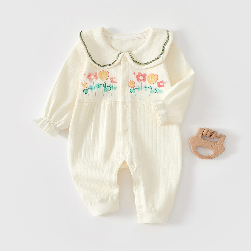 Baby-Mädchen-Strampler, Süßes Langarm-Baby-Einteiler-Outfit, Frühling Herbst Neugeborenen Krabbel-Strampler für Draußen