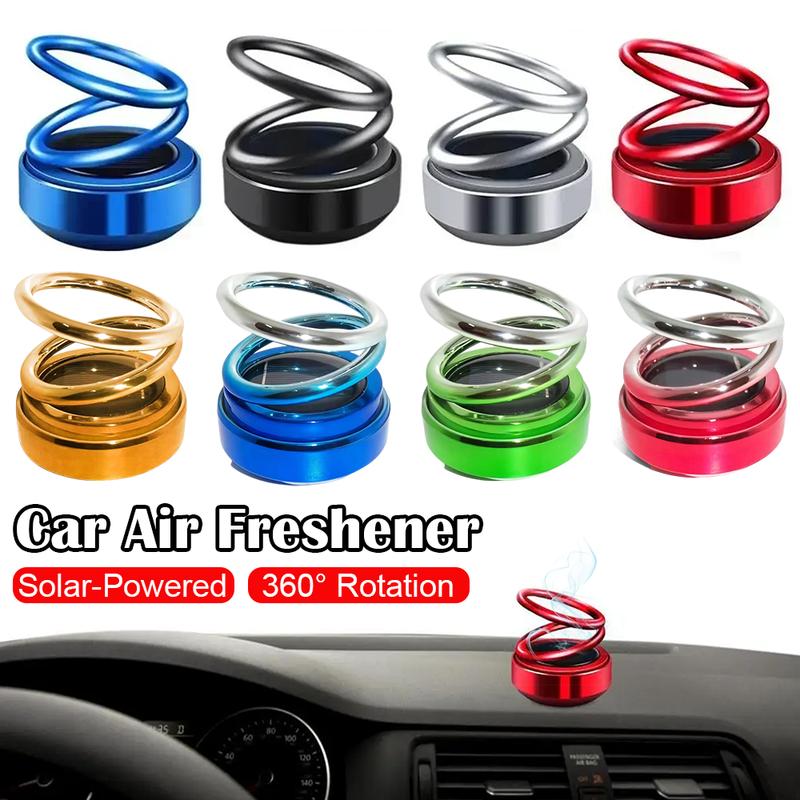 Car Solar Spinning Aroma Diffuser Aromatherapy Air Freshener Dual Ring Decor Odor Eliminator Long Lasting Vehicle Accessories