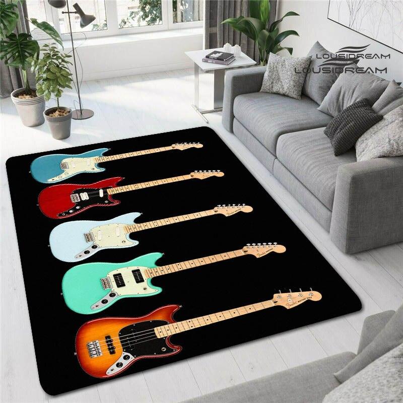 Tappetini stampati in 3D con chitarra colorata per soggiorno, tappeti antiscivolo, camera da letto, comodino, decorazione moderna per la casa, tappetini lavabili