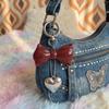 Acrylic Red Bow Keychain Circle Clip Purse Accessory Cute Bag Charm  New Year