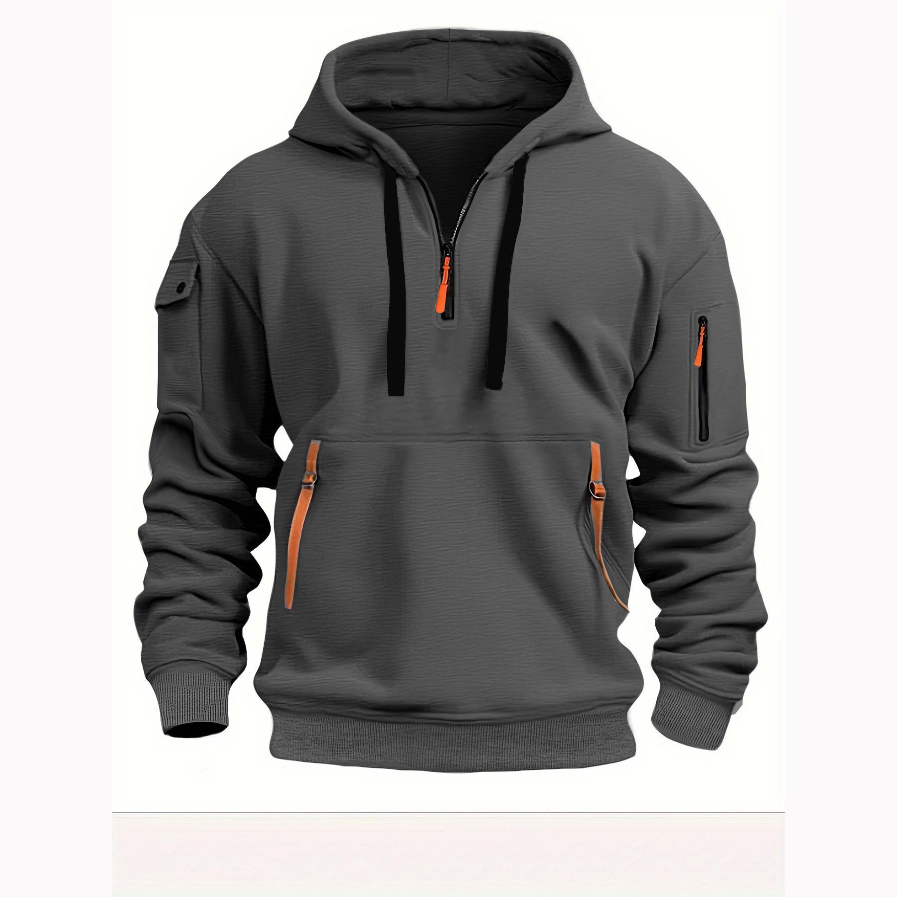 Men s Multi-Pocket Zipper Hoodie: Large Spring/Autumn Sweatshirt Jacket S темно-серого