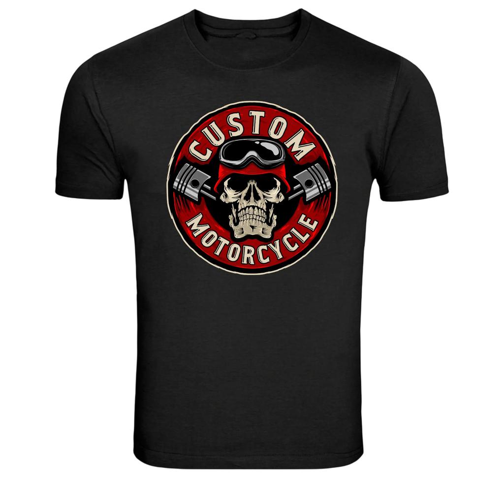 Custom Motorcycle Club Skull Biker Graphic T-Shirt