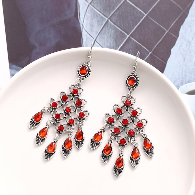 Fashion Ethnic Vintage Bohemian Drop Dangle Long Earrings For Women Geometric Crystal Rhinestone Wedding Earrings Jewelry Gift