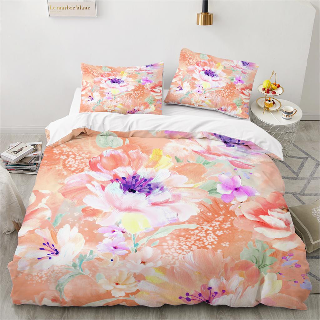 Floral Duvet Cover Kit 3D Printed Ultra-fine Fiber Pillowcase 2024 New Wholesale Elegant and Simple Bedding Set And Soft Kit