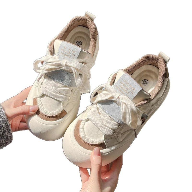 Bread Shoes Women's New Thick-soled Heightening Little White Shoes Versatile with Skirt Shoes Student Sports and Leisure Board Shoes