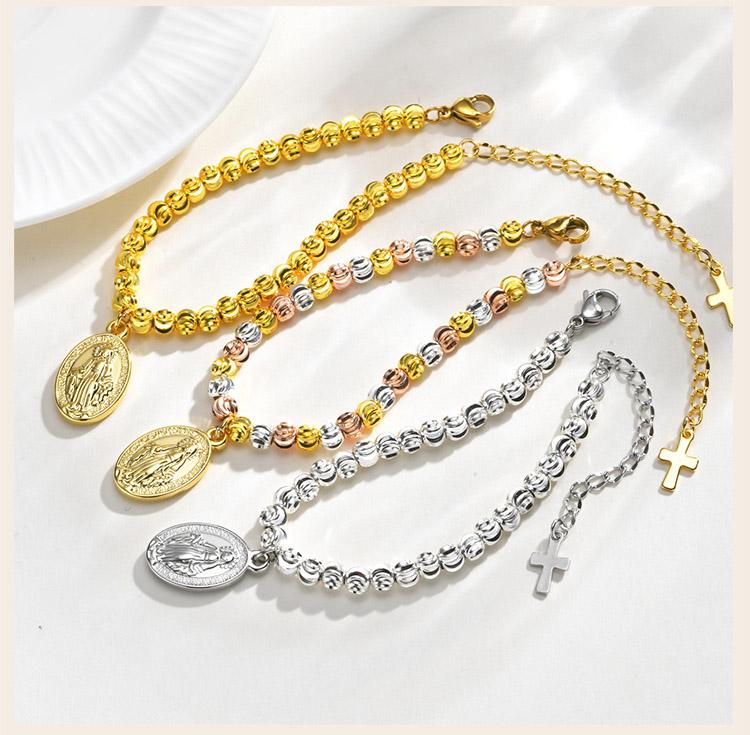 Pulseira de Rosário para Mulheres Católica Medalha de Nossa Senhora Virgem Maria Joias à Prova d'Água Hipoalergênica Religiosa Presente de Batismo