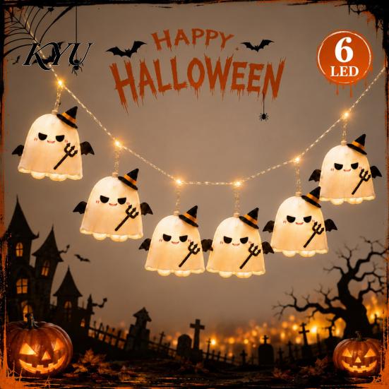 Modern Horror Style Lighting Decor Halloween Ghost String Lights, Fabric Witch Hat Devil LED Hanging Lightweight Easy Hang Holiday Ornament for Party,