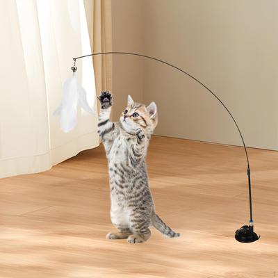Katzen-Federspielzeug, Teaser mit Glockentraining, Teleskopschnüren, interaktives Spielzeug für den Innenbereich