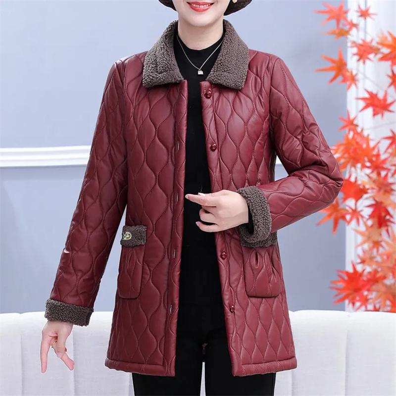 

Среднего возраста мать пух хлопковые топы зимние женские средней длины стили кожаная хлопковая куртка дамы большой пуховик XXXXXXL красный