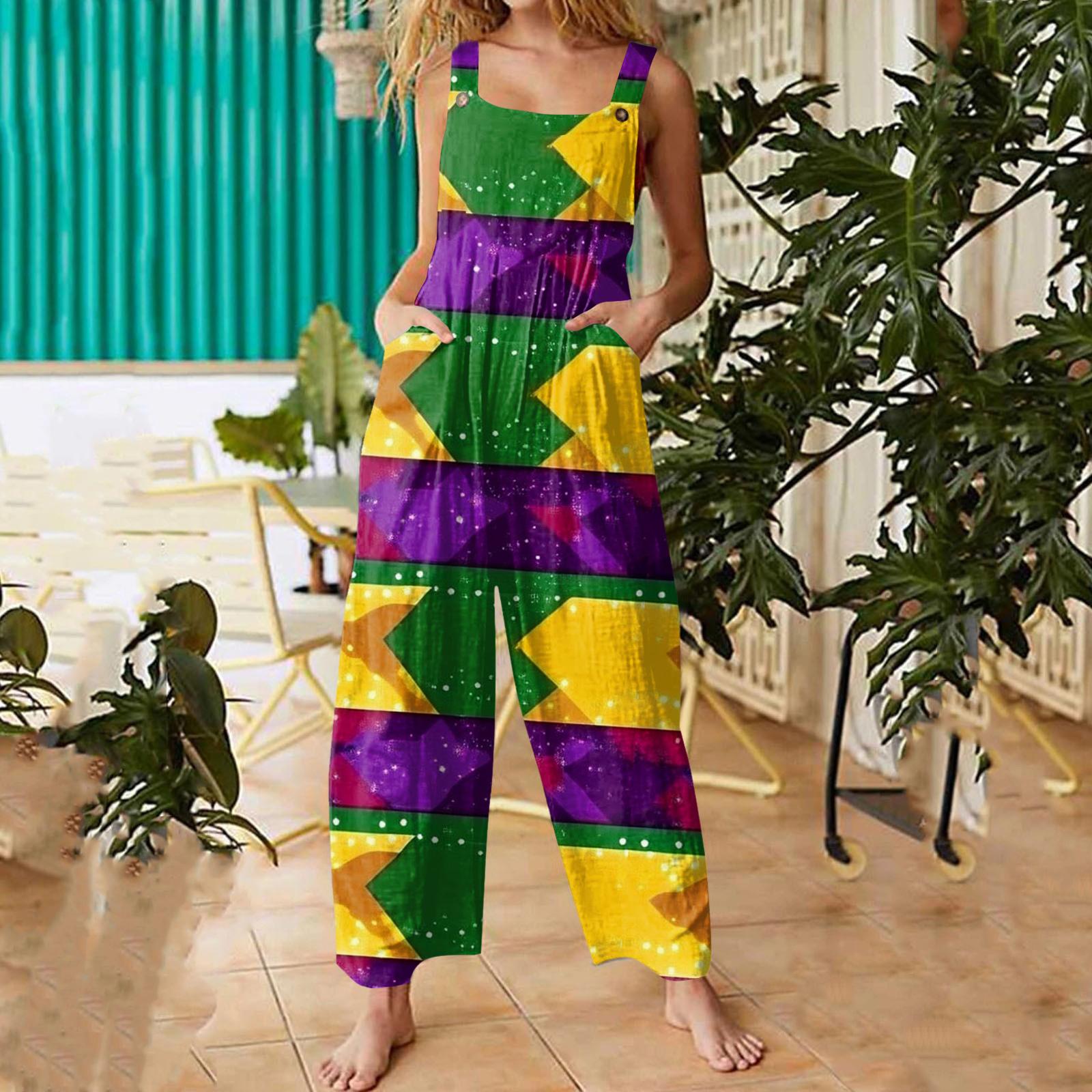 

Женские повседневные комбинезоны, комбинезоны, регулируемые бретели, без рукавов, принт Карнавал , удобные ромперы с карманом XL жёлтый