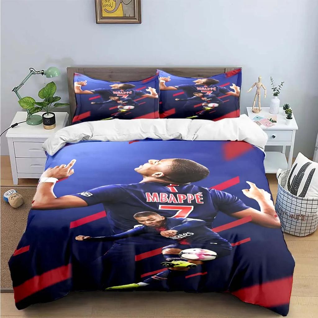 Set Biancheria da Letto Digitale alla Moda Calcio M-Mbappe Copripiumino Piumone Letto Giovani Bambini Ragazza Ragazzi Regalo di Compleanno