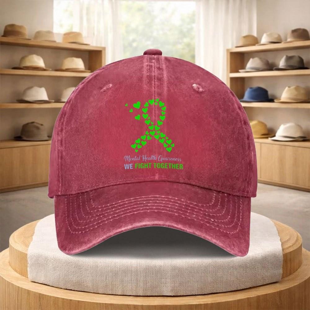 Mental Health Bewusstsein Grünes Band Baseballkappe Gewaschener Denim Verstellbar Outdoor Sportkappe