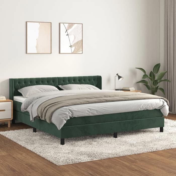 3131150 vidaXL Divan Bed and Mattress Dark Green 160x200cm Velvet