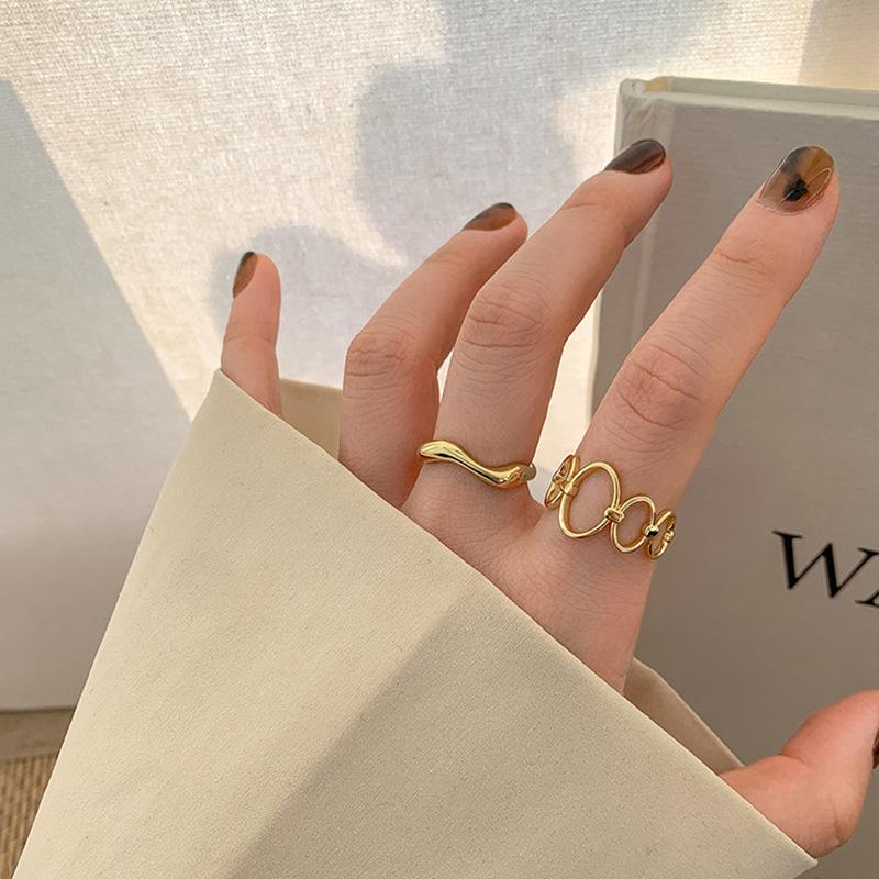 Korean Style Geometric Irregular Square Patchwork Ring - Adjustable Retro Creative Index Finger Ring for Women