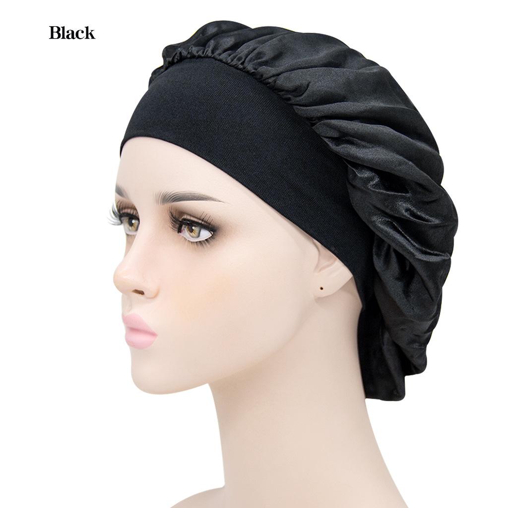 

Premium Satin Hair Bonnet for Women Men, Breathable Wide Band Wrap Cap for Curly Hair & Wigs чёрный