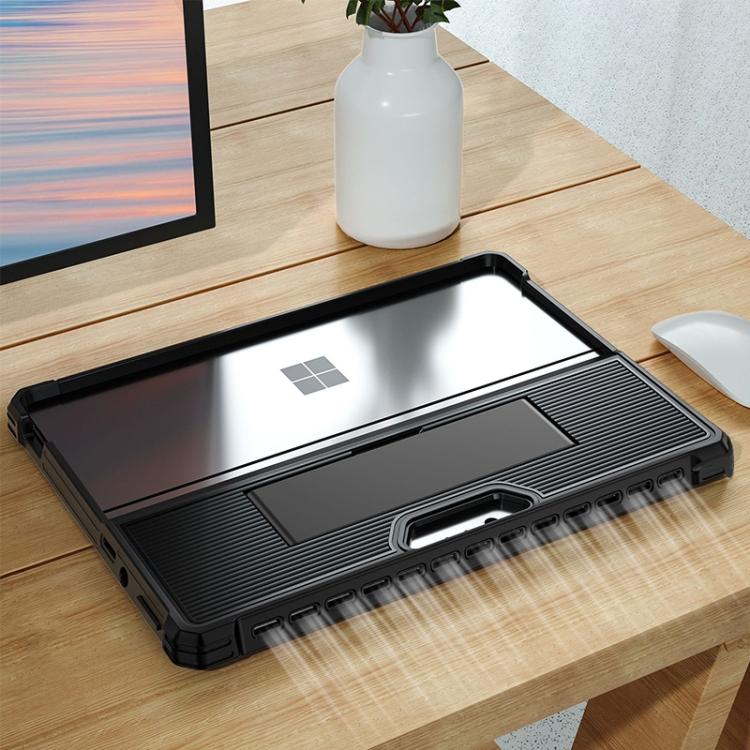 For Microsoft Surface Pro 9 Striped Hollow Tablet Case with Holder Cover and Shoulder Strap