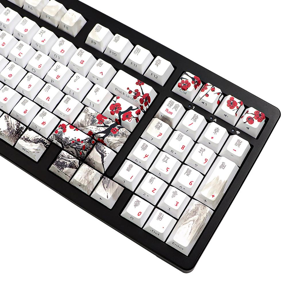 Double Shots PBT Backlit Keycaps 135 Plum Blossom Dye Sublimation Keycap Side Engraving for Mechanical Keyboard
