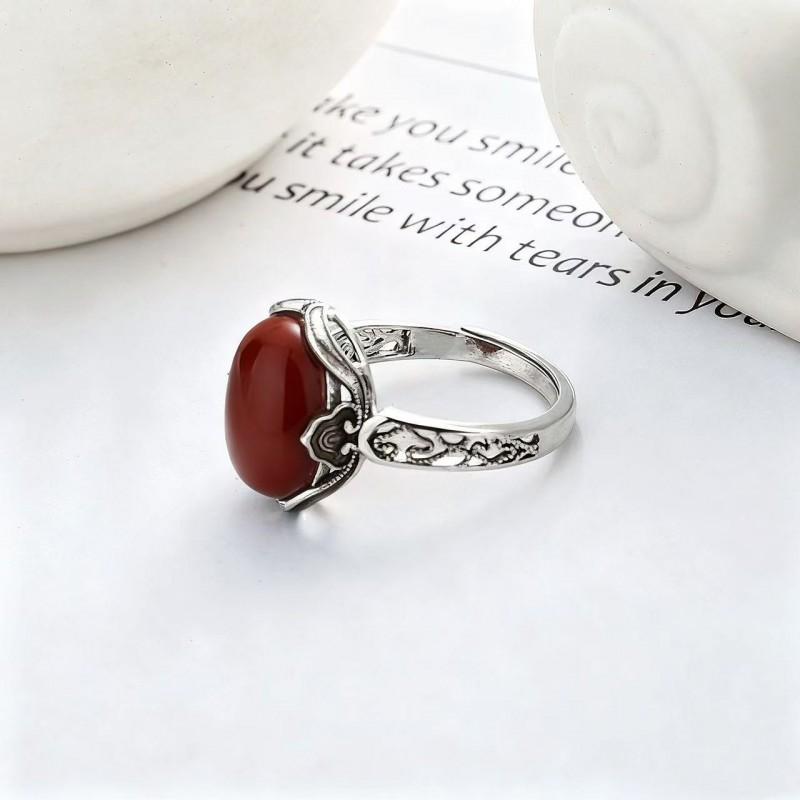 Adjustable Open Ring Women Men Vintage Red Agate Style Geometric Boho Statement Jewelry