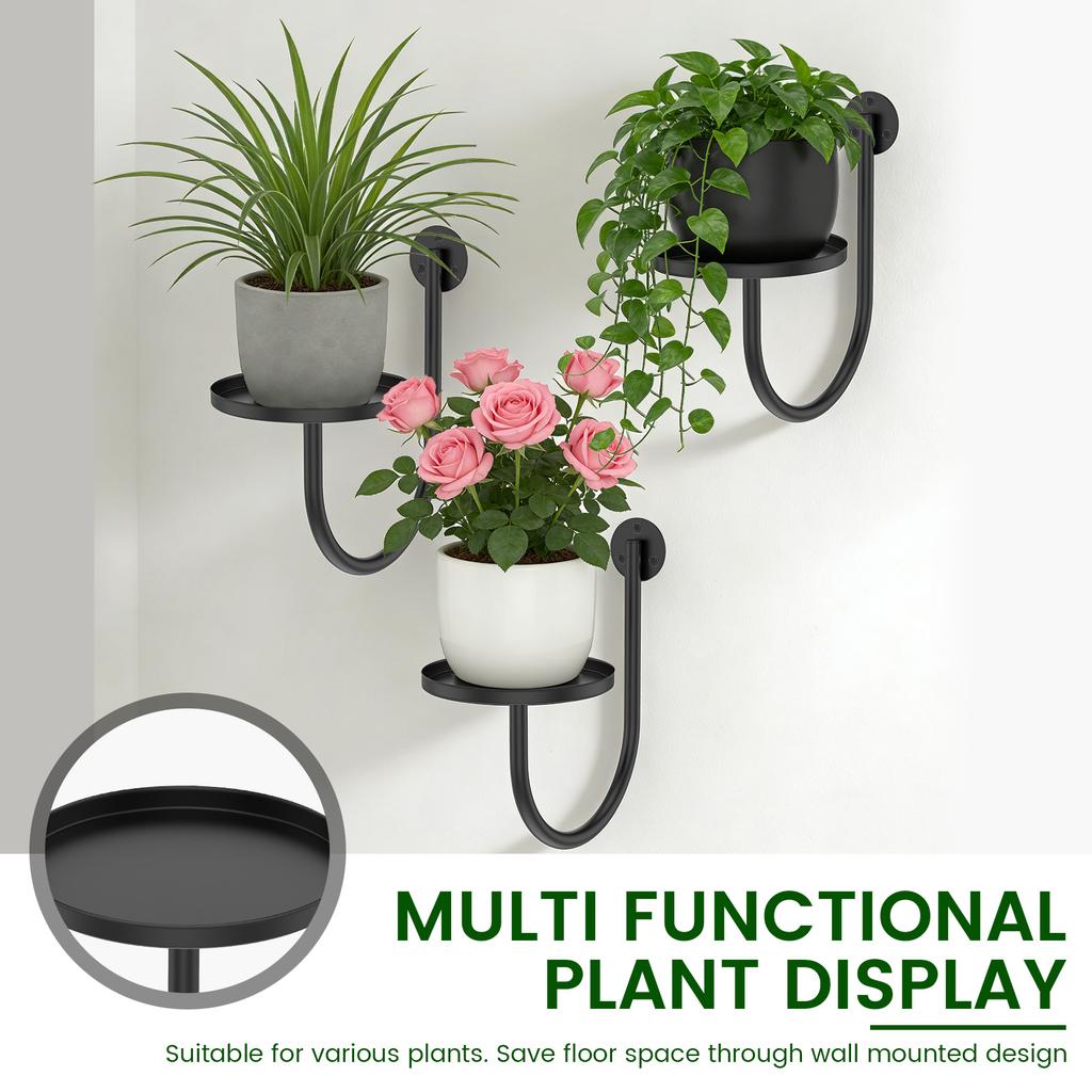 3Pcs Wall Mounted Flowerpot Holder Metal Planter Hook Bonsai Hanging Basket Planter Pot Stand Indoor Outdoor Gardening Decor