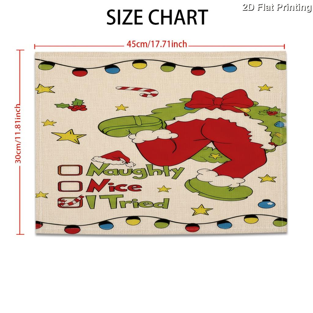 2D Flat 4pcs Santa Claus Christmas Placemats for Festive Table Decorations And Holiday Parties