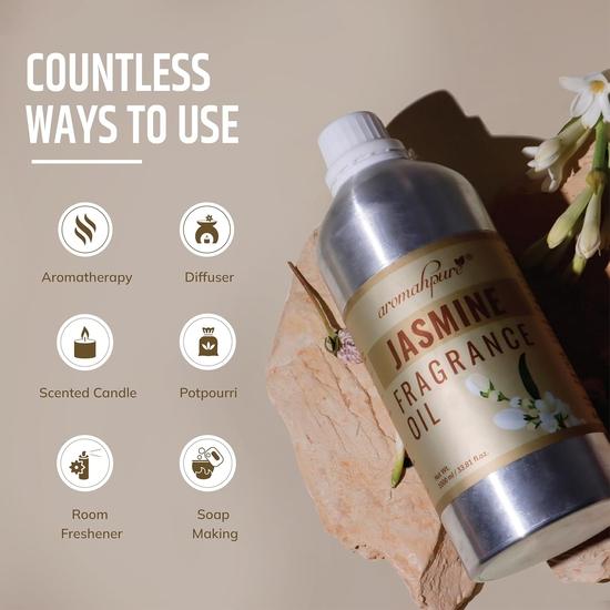 Aromahpure Jasmine Aroma Oil | 1 Liter Undiluted & Natural | Long-Lasting Scent for Aromatherapy, Candle & Soap Making, Diffusers
