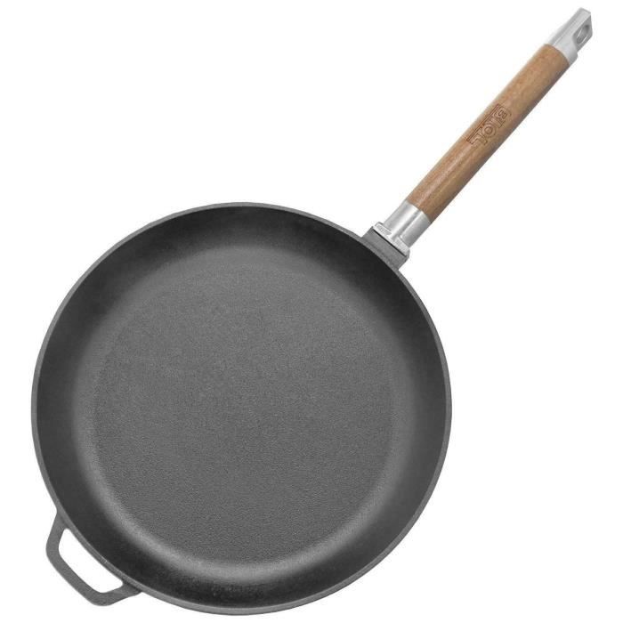 Poêle En Fonte - BIOL - 24 Cm - Manche En Bois Amovible - Conductivité Thermique Homogène - Fabriqué En Europe