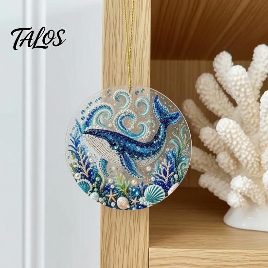 Marine Life Hanging Ornaments Ocean Theme Pearl Art Ornament, 2D Flat Acrylic Coastal Unique Gifts for Lovers Sea Suncatcher, Beaded Pattern