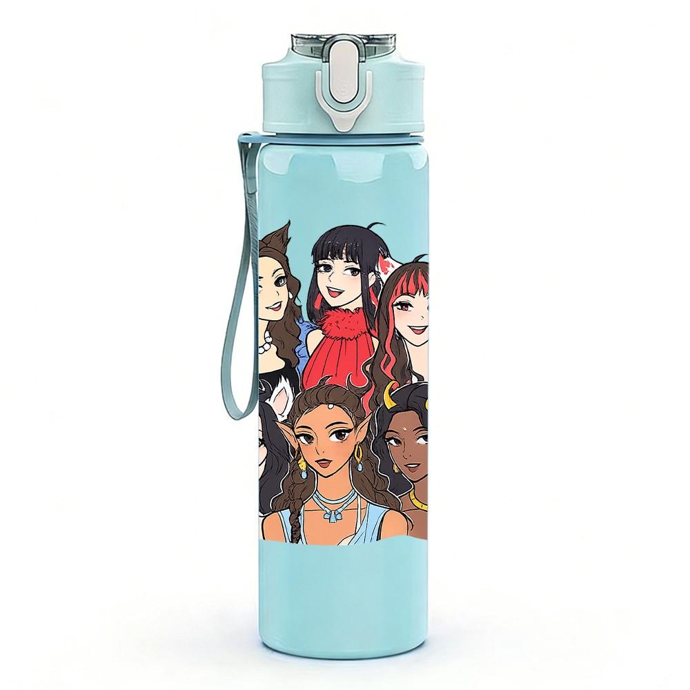 1PC Fashion Teen Girl Squad 750ml Color Plastic Sports Water Bottle Leakproof Flip Straw Lid Suitable for Sports Office Home Use