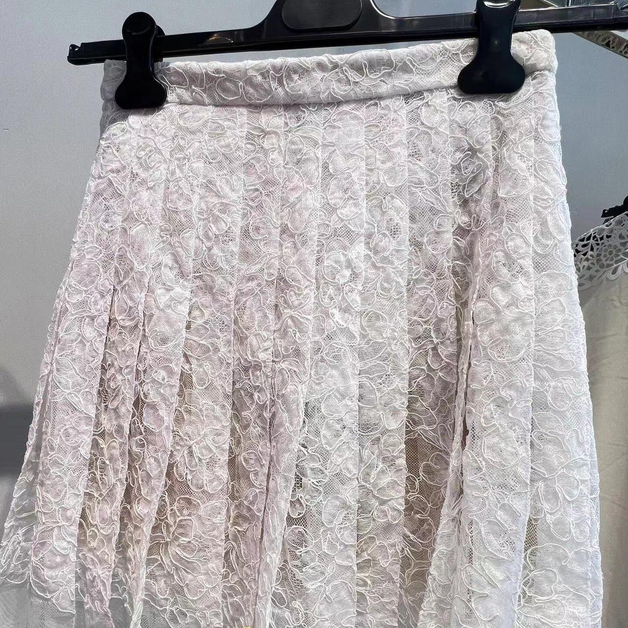 Pleated Elastic Waist Hollow Embroidery Lace A-Line Skirt for Women - 2026 Early Spring Collection Medium