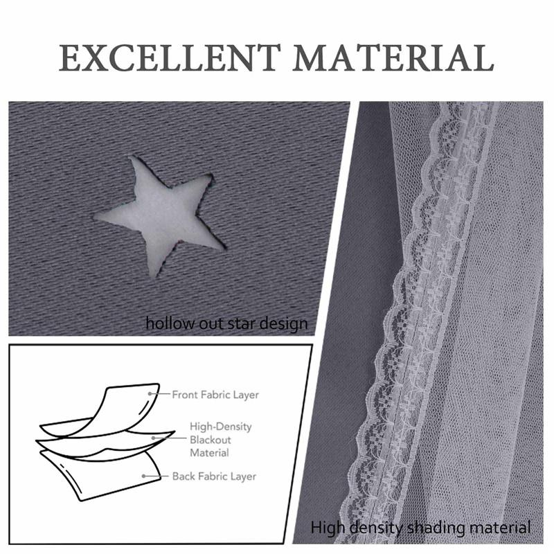 Double Layer Curtains with Star Cut-Outs Blackout Rod Pocket Drapes Projects Beautiful Starry Patterns Home Window Decor