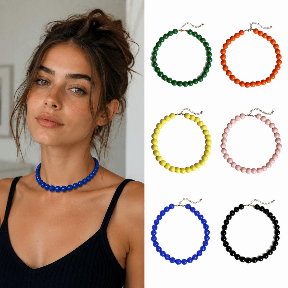 Simple Acrylic Necklace Colorful Design Handmade Beads Necklace Beaded Choker Necklace  Gift