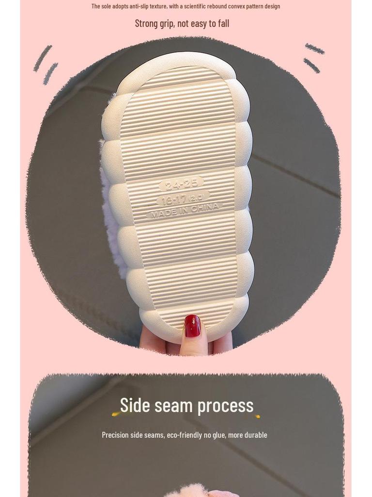 Children's Winter Cotton Slippers - Warm Non-slip Plush, Closed Heel Cartoon Fur for Boys, Girls, Toddlers, and Babies