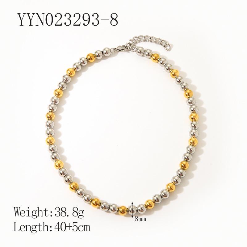 INS Fashion 18K Gold-Plated Stainless Steel Beaded Necklace, No-Fade, High-Grade Titanium Steel Jewelry.