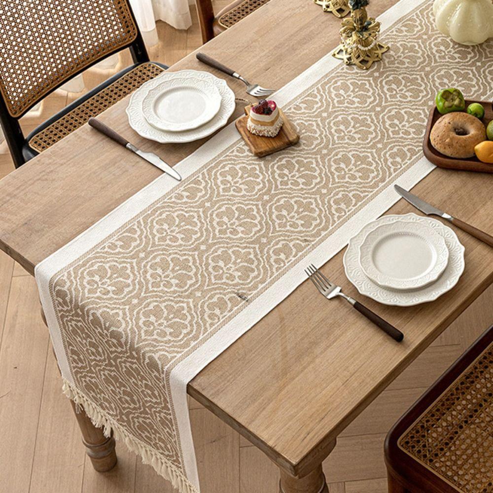 Jacquard Ethnic Style Table Runner with Tassel Tablecloth Table Flag Table Cover  Table Decor