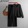 BITCED Fashion Set Women's Autumn and Winter Loose Casual Sweater Pullover Two-piece Set