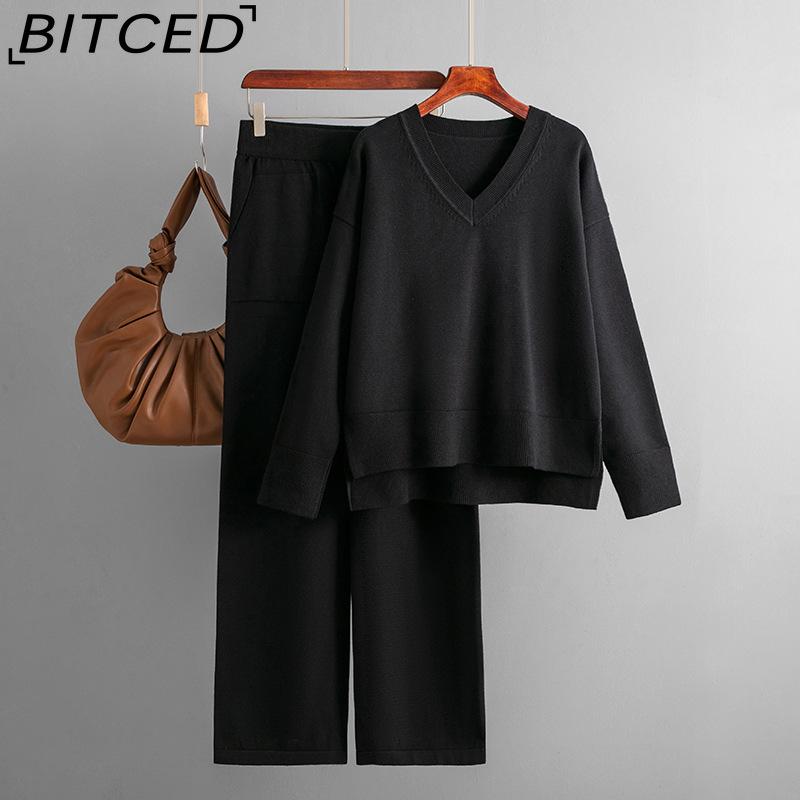 BITCED Fashion Set Women's Autumn and Winter Loose Casual Sweater Pullover Two-piece Set