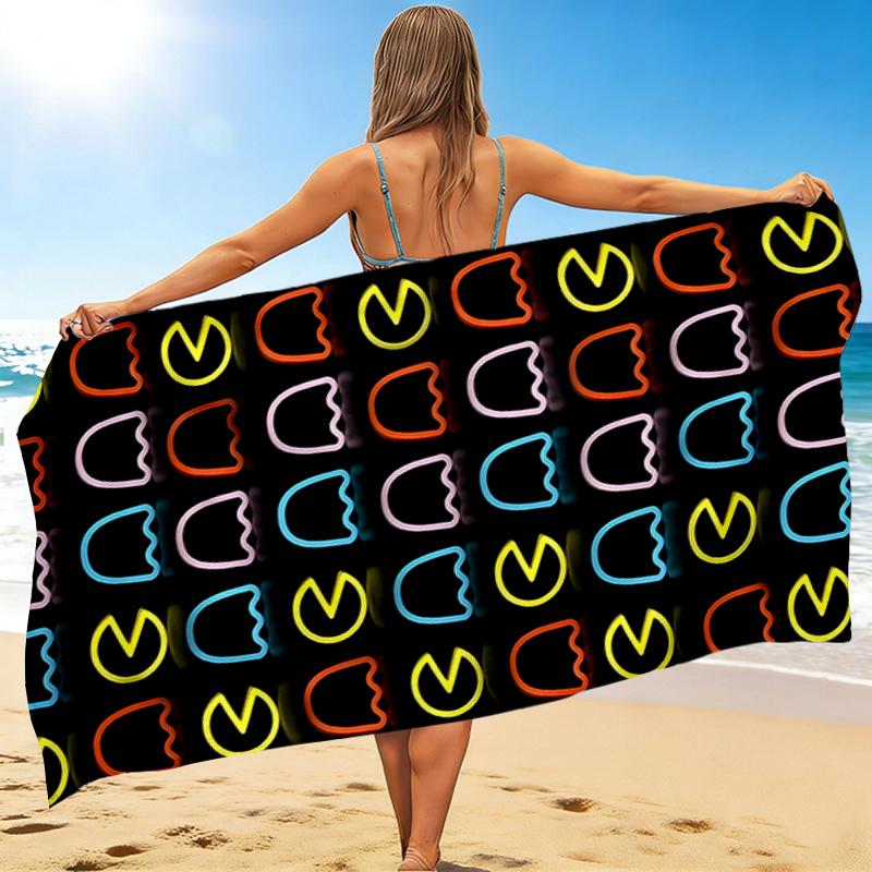 1Pc Pacman Neon Beach Towel, Quick Dry, Multi-Use for Beach Pool Gym Yoga Home Travel, Christmas, Halloween, Xmas Gift M928140