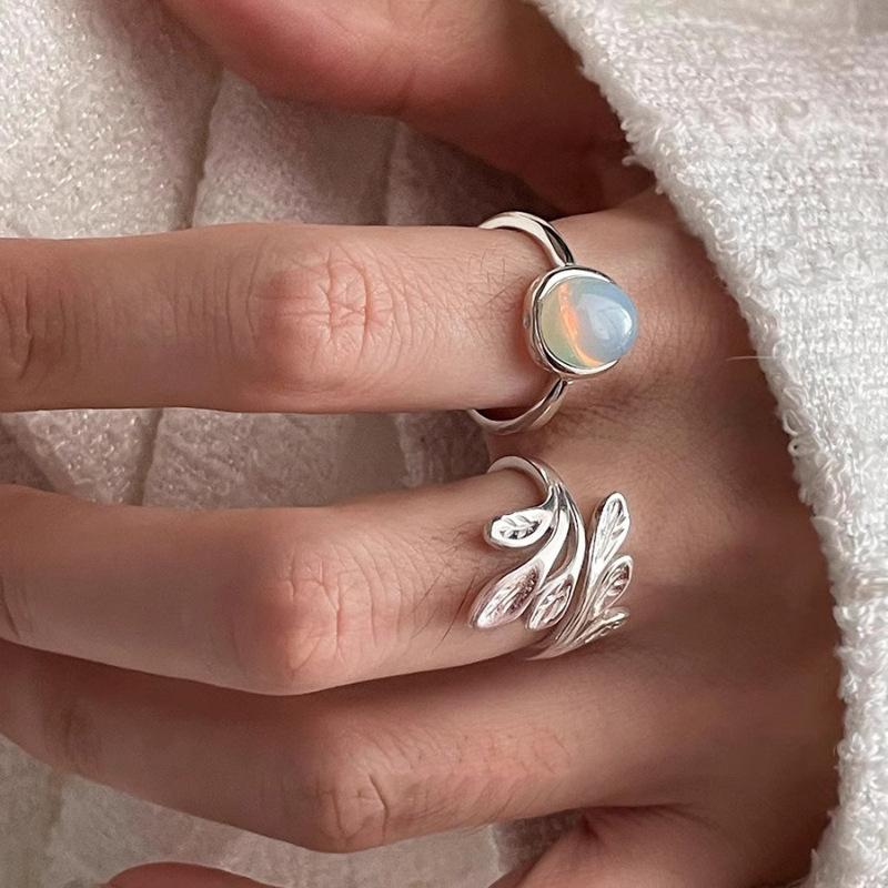 Highend Geometric Elegant Design Egg White Stone Ring For Women Adjustable Size