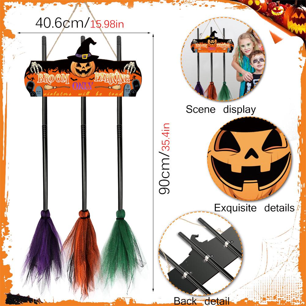 Halloween Decoration Broom Sign 3 Witches Brooms for Front Porch Wall Home Office Indoor Outdoor Wall Halloween Decoration