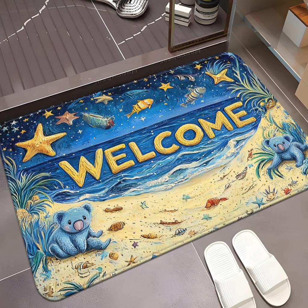1pc Welcome Ocean Beach Doormat  Non-Slip Absorbent Microfiber Rug for Bedroom Living Room Outdoor 40x60cm