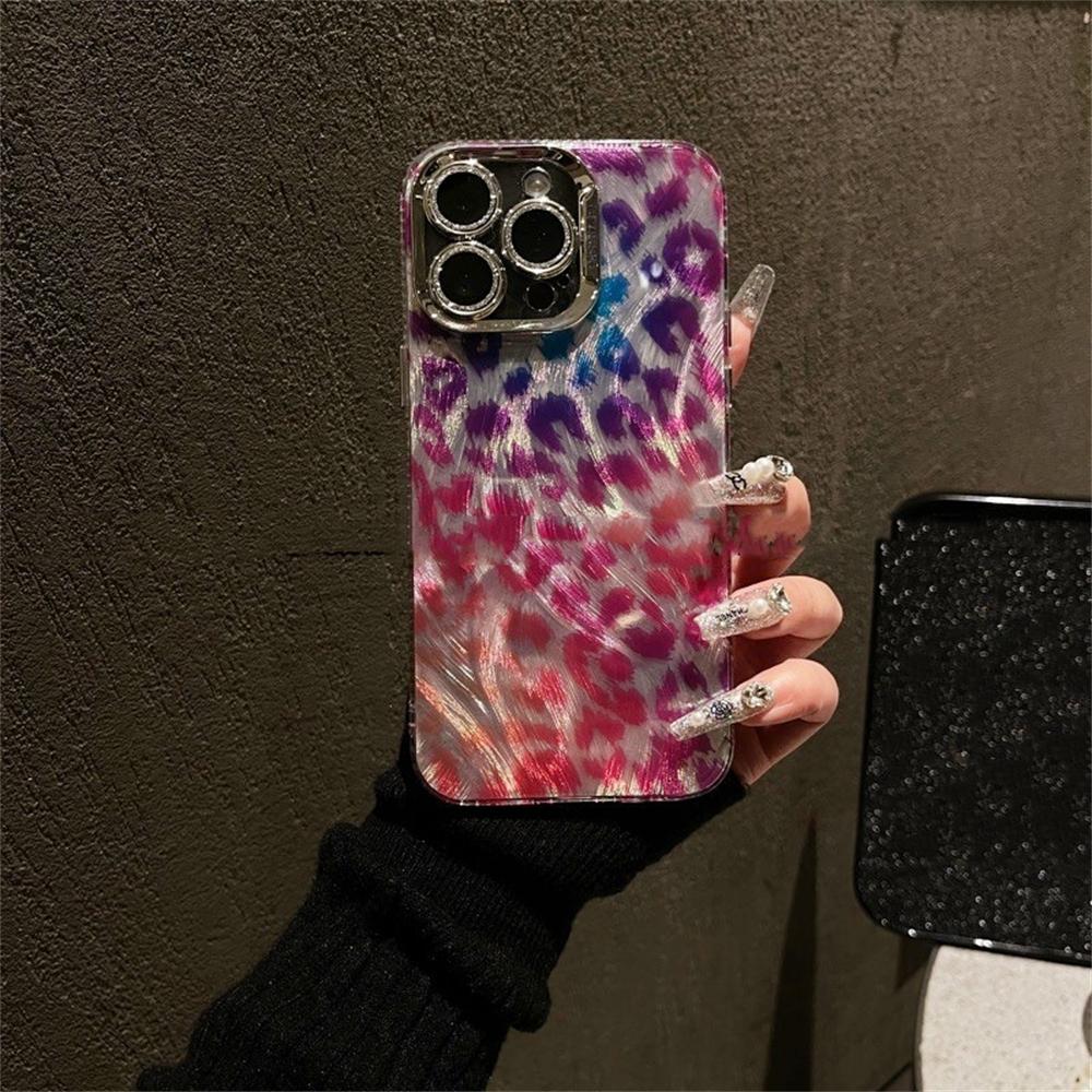 Luxuriöse Handyhülle mit Laser-Strahlen und Glitzer-Leoparden-Print für iPhone 15 14 13 12 11 Pro Max Plus, Glitzer-Diamant-Objektiv, weiche Hülle