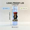 1PC Bear Prison Inmate Cartoon Print 750ml Color Plastic Sports Water Bottle Leakproof Flip Straw Lid Suitable for Sports Office Home Use