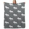 Moose On Grey Throw Blanket Long Lasting Soft Plush Blanket For Daily Use