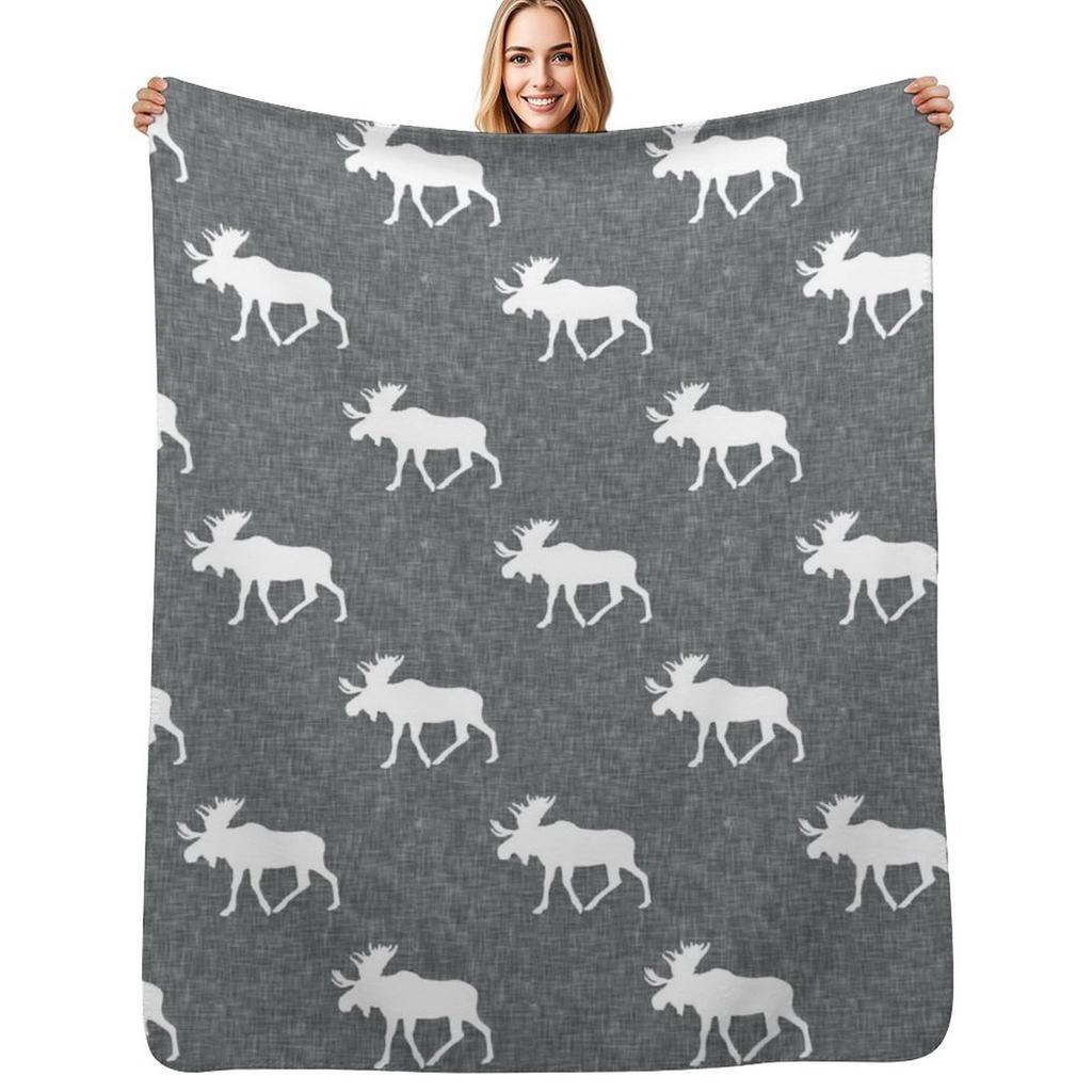 Moose On Grey Throw Blanket Long Lasting Soft Plush Blanket For Daily Use