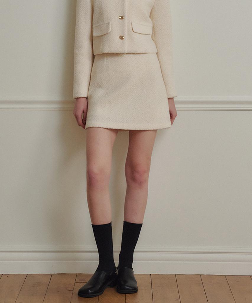 MARROT A-Line Wool Tweed Mini Skirt_Cream